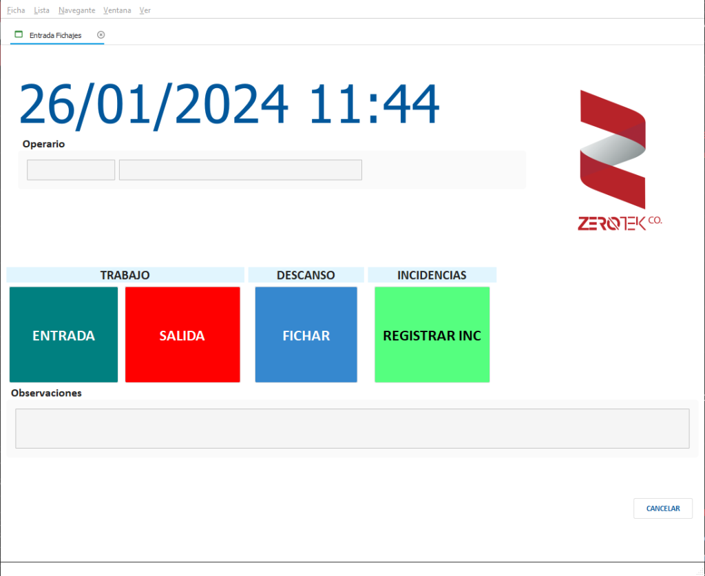 control horario: interfaz de empleados